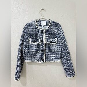 CHRISTIAN LACROIX Blue and White Tweed Jacket/Blazer Sz XS